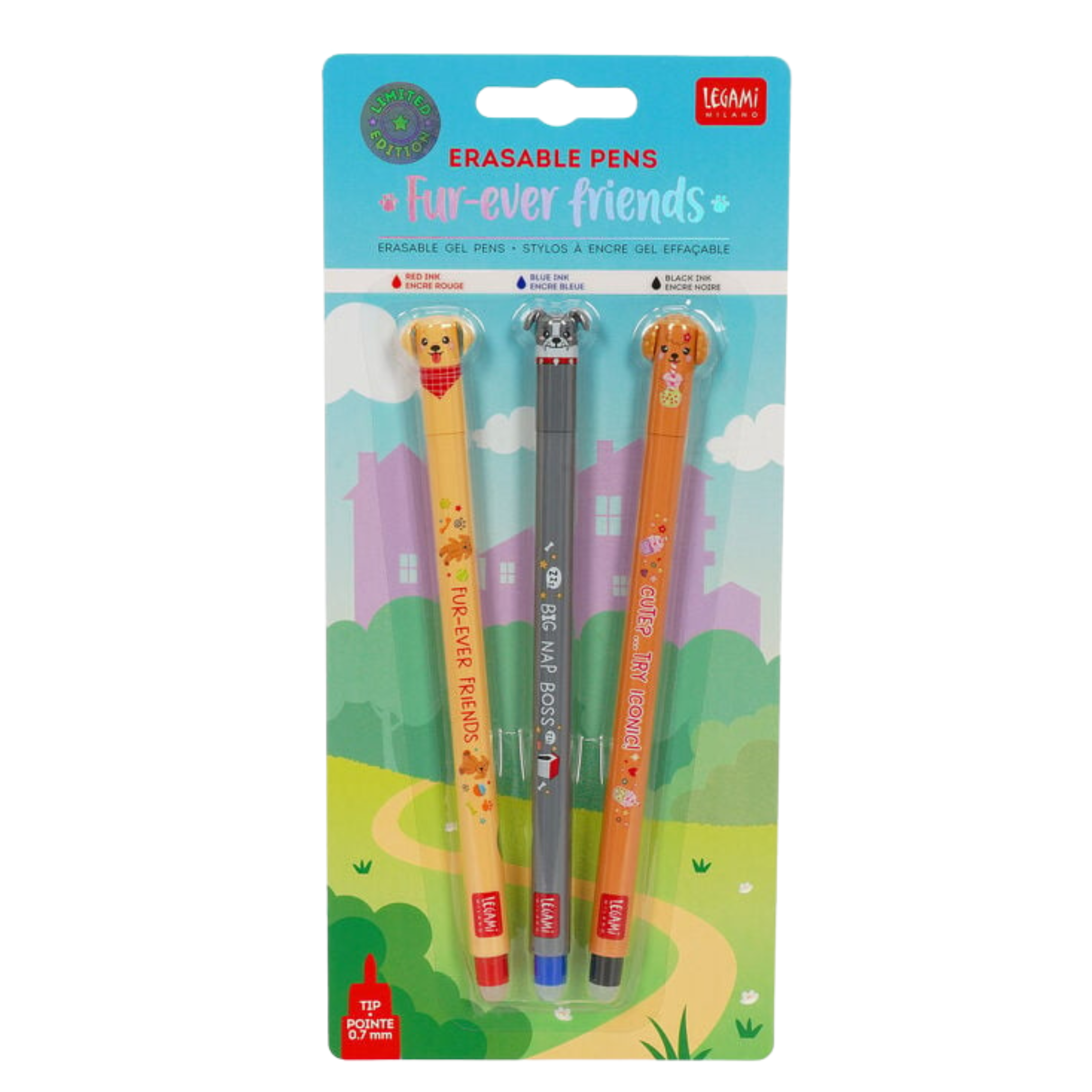 Legami Set di 3 Penne Cancellabili - Erasable Pen - Fur-ever Friends