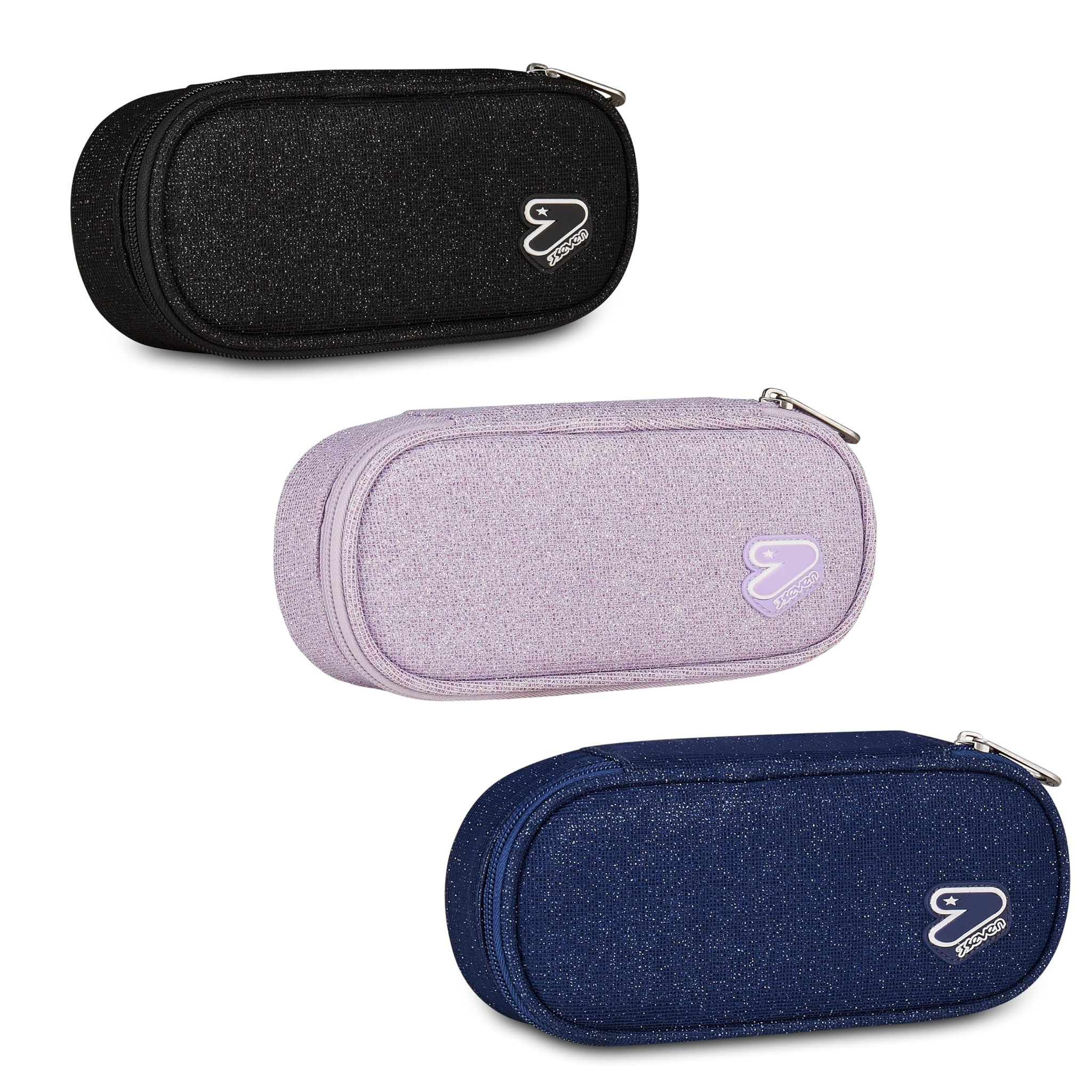 Seven Portapenne Scuola Round Plus Shiny Tech – Astuccio Ovale con Taschino Interno