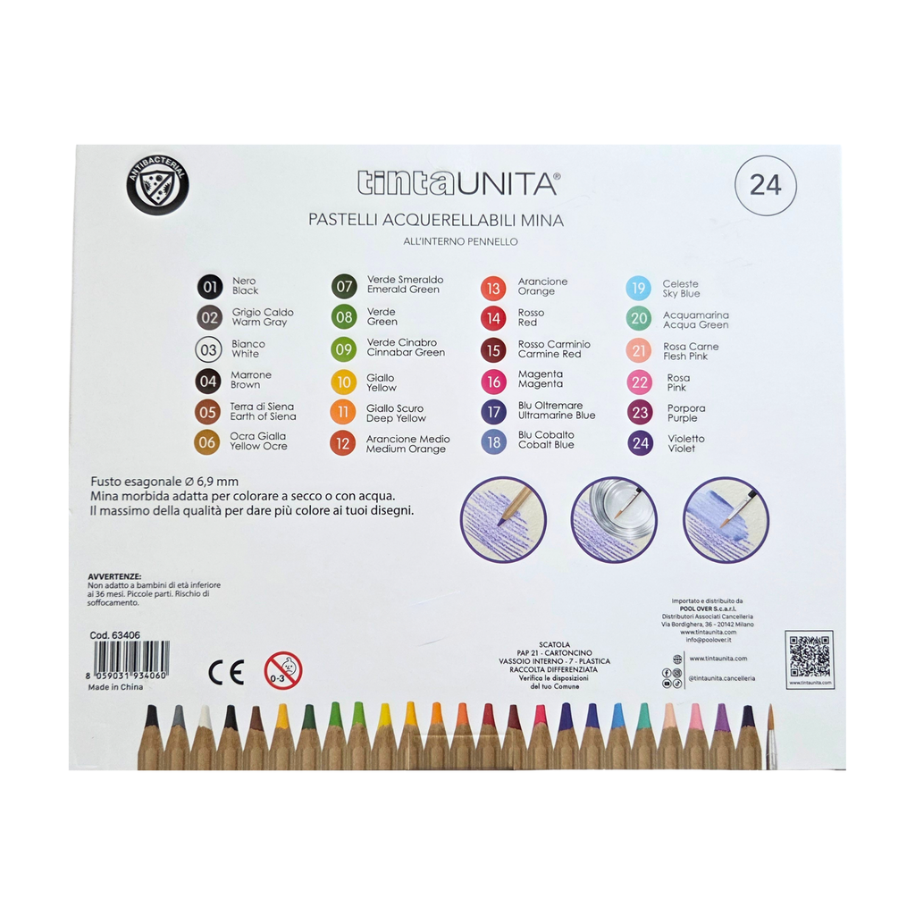 Pastelli a legno acquerellabili Tinta Unita - 24 colori