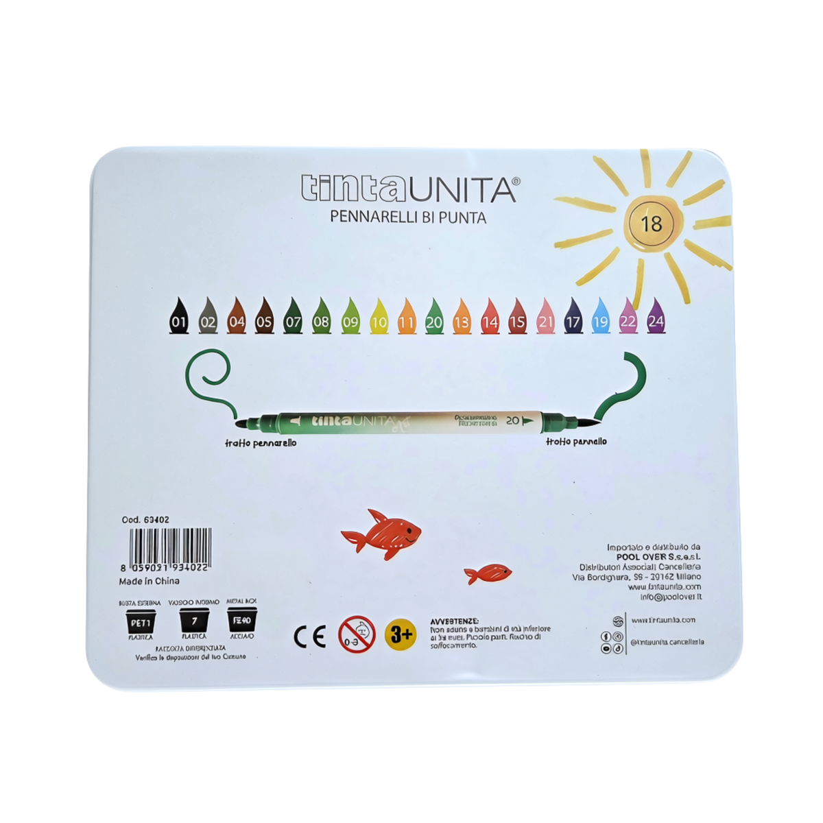 Pennarelli Tinta Unita a doppia punta - 18 colori
