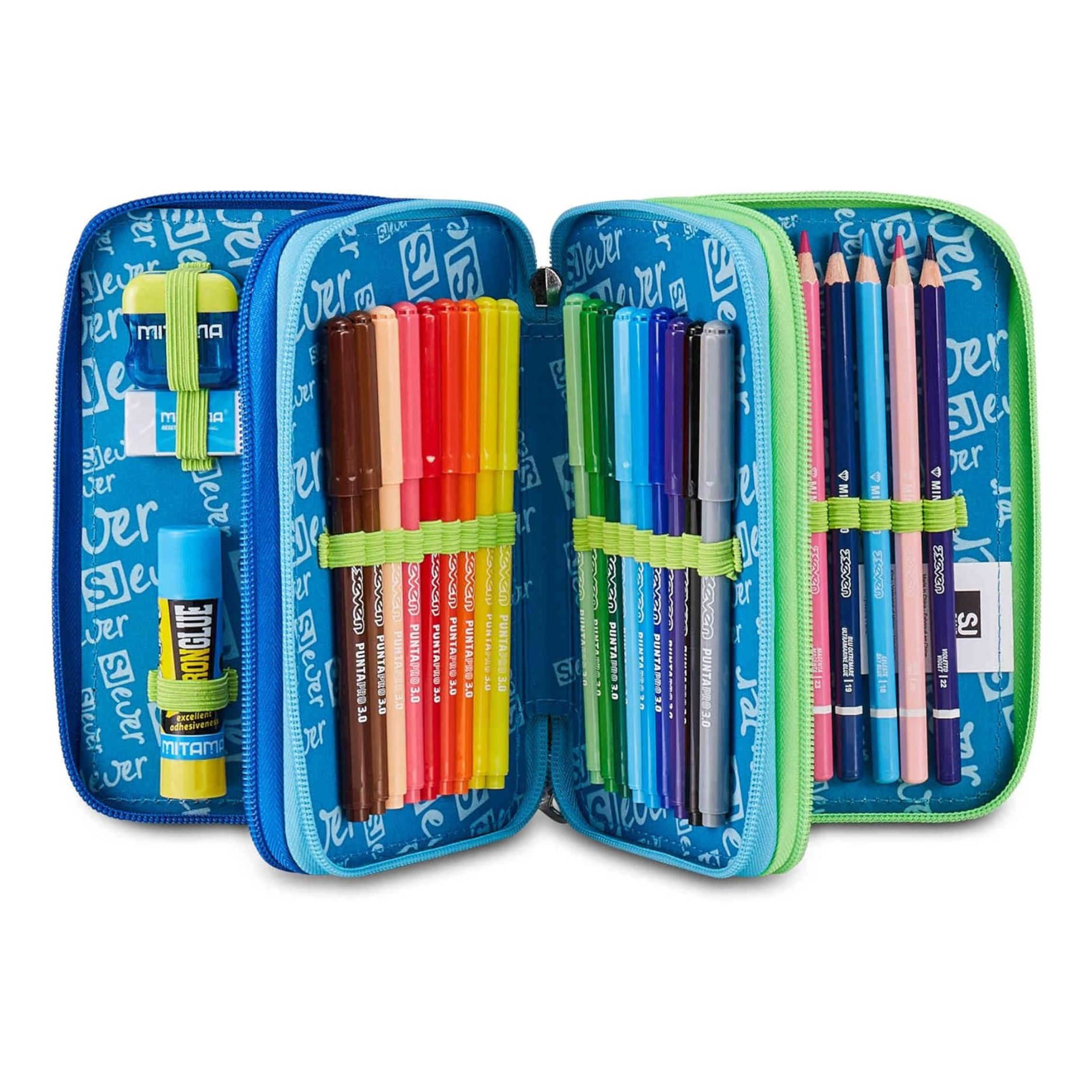 SJ Gang Style - Astuccio Scuola 3 Zip Ever Cloudy Blue
