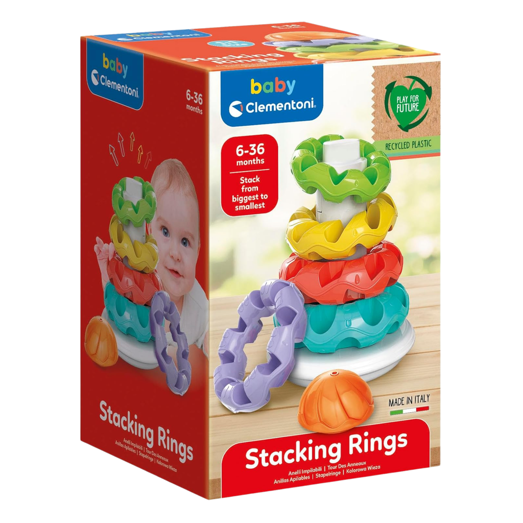 Clementoni Baby Stacking Rings, Anelli Impilabili, Torre di 5 Anellini, Bambini 6-36 Mesi