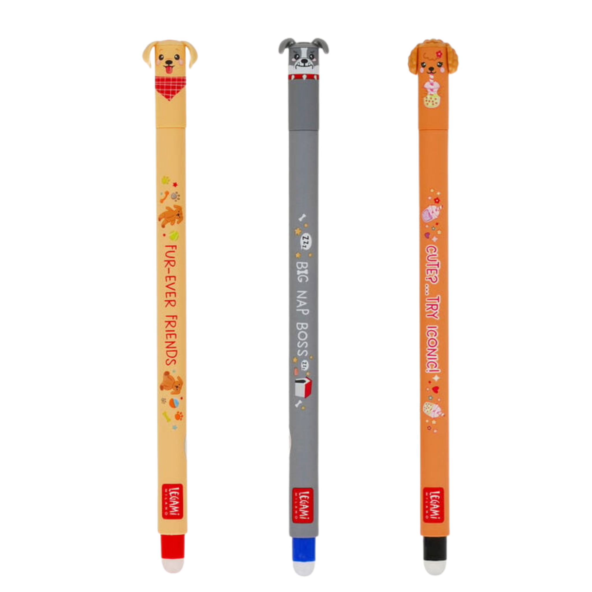 Legami Set di 3 Penne Cancellabili - Erasable Pen - Fur-ever Friends
