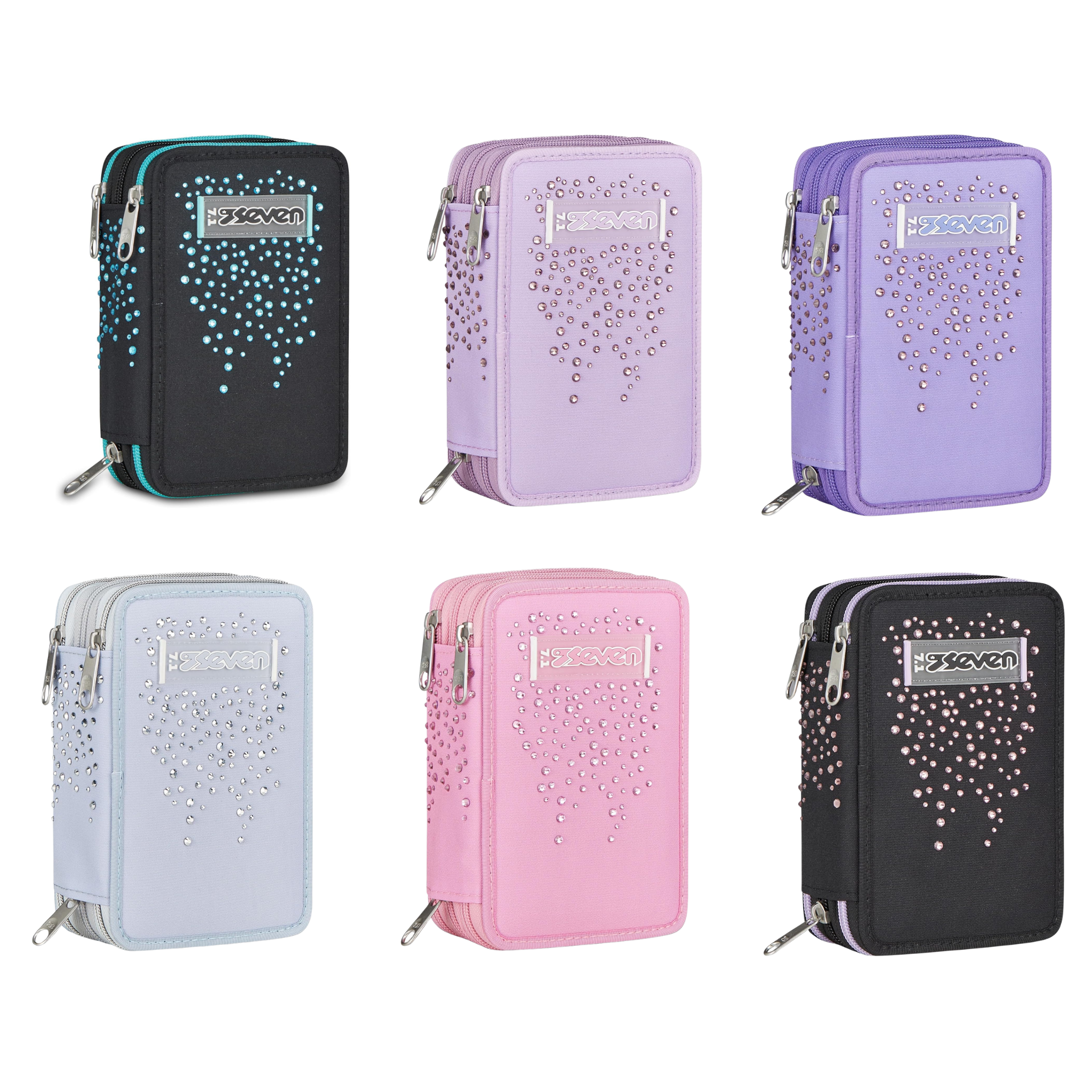 Seven Astuccio Scuola 3 Zip Brillantinato
