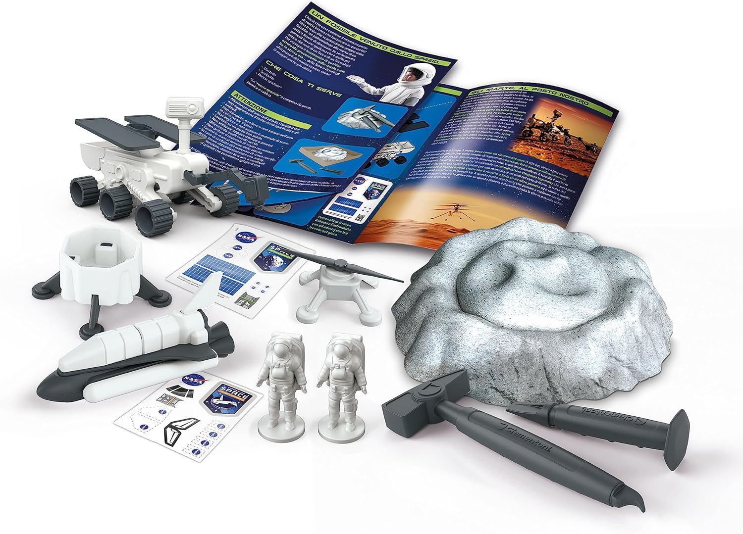 Clementoni Scienza e Gioco Lab - Asteroid Kit di Scavo Spaziale con Shuttle e Rover, Laboratorio Scientifico per Bambini dai 6+