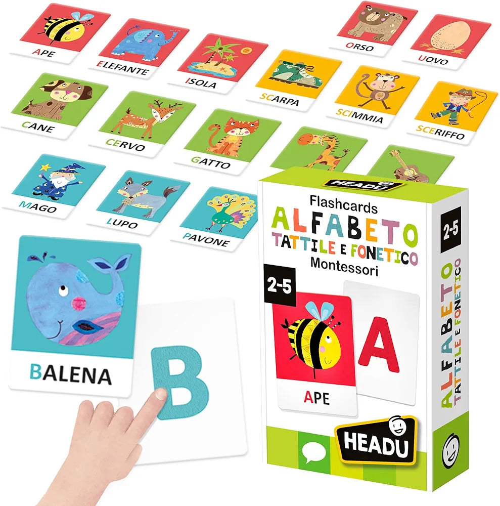 Headu Flashcards Alfabeto Tattile E Fonetico Montessori Leggi Tocca E Ascolta It23752 Gioco Educativo Per Bambini 2-5 Anni Made In Italy