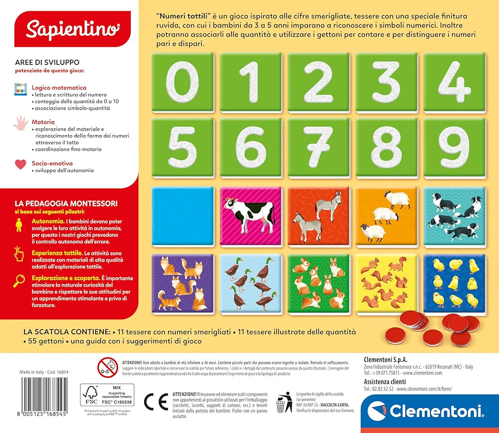 Clementoni Sapientino Montessori - Numeri Tattili, Gioco Educativo Metodo Montessoriano