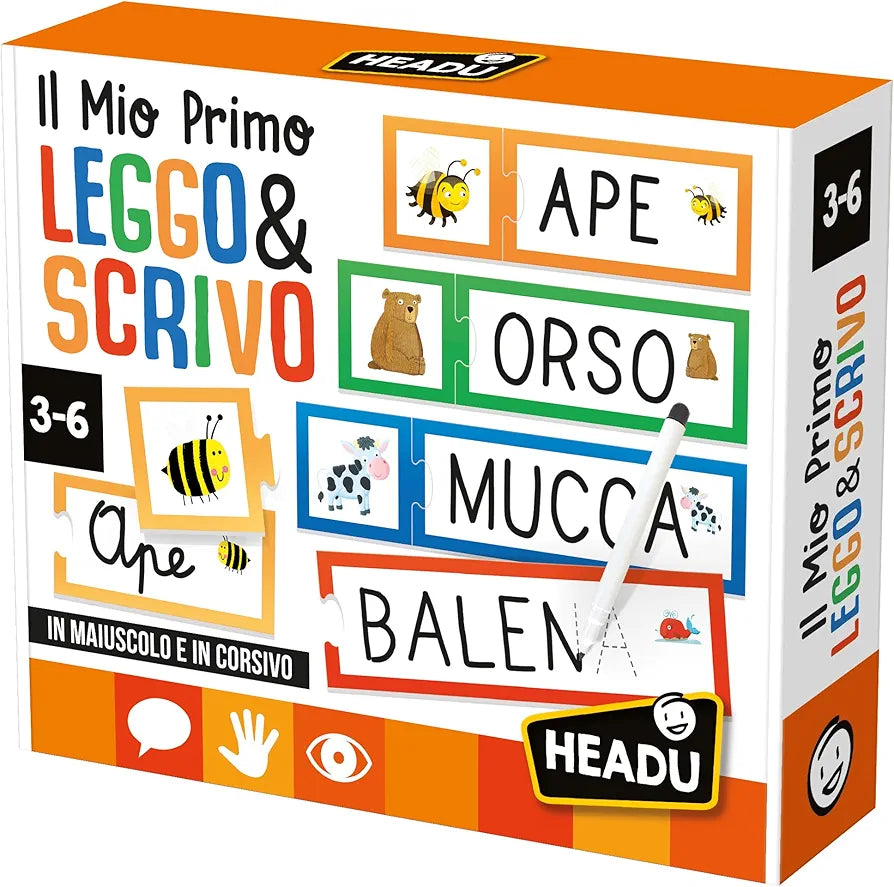 HEADU - Il Mio Primo Leggo e Scrivo, Imparo a Leggere e Scrivere a tre anni, Un Gioco Educativo per Bambini dai 3 ai 6 anni, Made in Italy