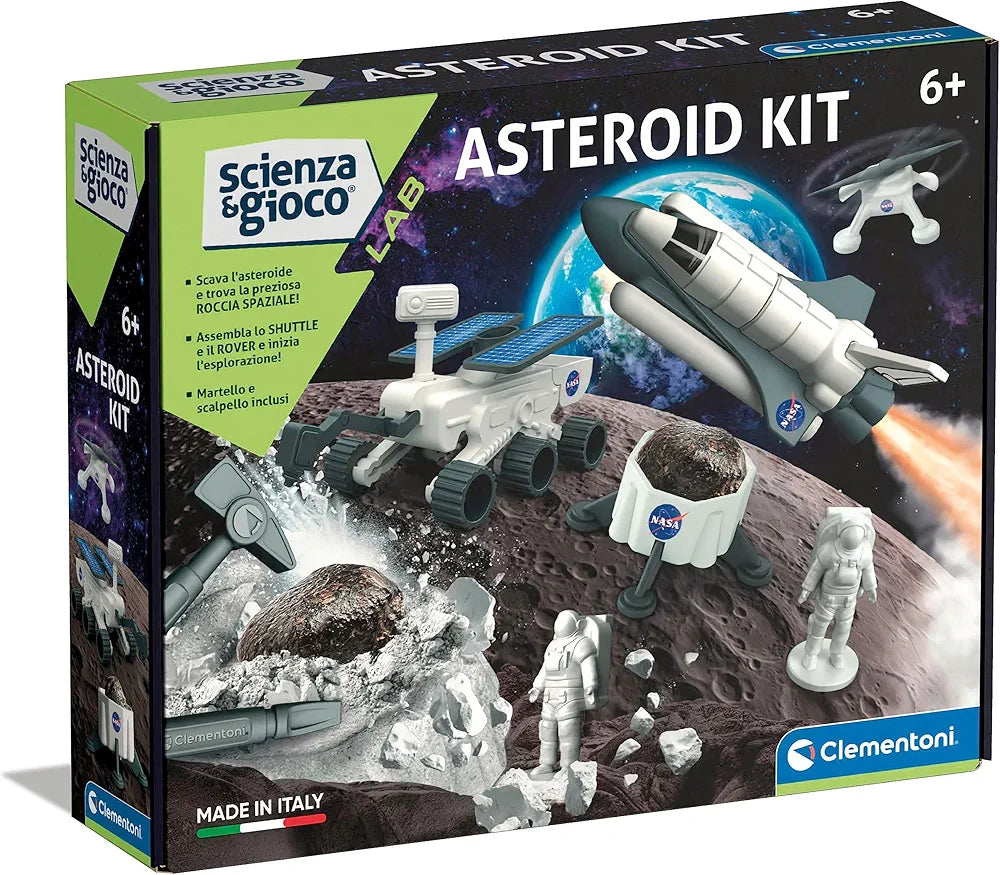 Clementoni Scienza e Gioco Lab - Asteroid Kit di Scavo Spaziale con Shuttle e Rover, Laboratorio Scientifico per Bambini dai 6+