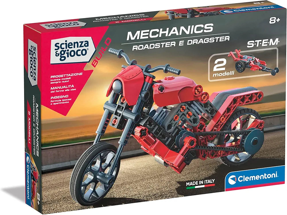 Clementoni Scienza e Gioco Build - Roadster e Dragster, Set di Costruzioni Bambini di 8+ Anni, Modellini Auto da Corsa