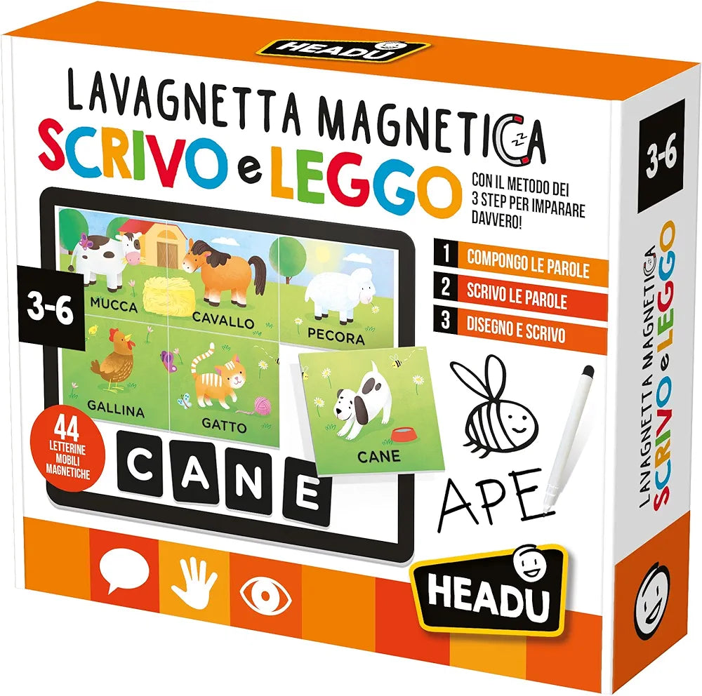 Headu - Lavagnetta Magnetica Scrivo e Leggo - Con il Metodo dei 3 Step per Imparare Davvero!