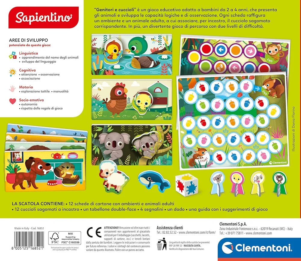 Clementoni Sapientino - Genitori e Cuccioli, Gioco Educativo per Bambini 2-4 Anni