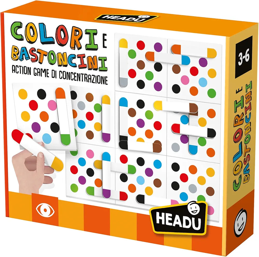 Headu Colori E Bastoncini Action Game Di Concentrazione It53597 Gioco Educativo Per Bambini 3-6 Anni Made In Italy