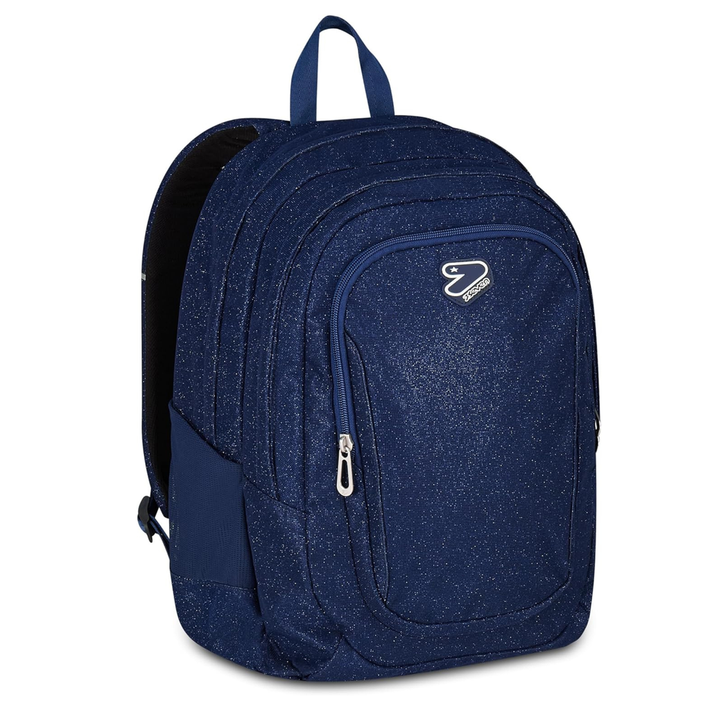 Seven Zaino Doppio Scomparto Tech Shiny – Blu, Effetto Glitter, 29L, Scuola Media e Superiore