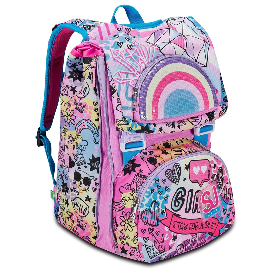 SJ Gang Zaino Scuola Estensibile, Rosa, ColorJam